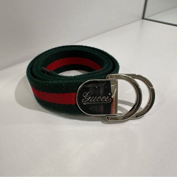 Gucci Web Stripe Belt Italy Kids Small Children’s GG Buckle Green Red Authentic - Picture 1 of 7